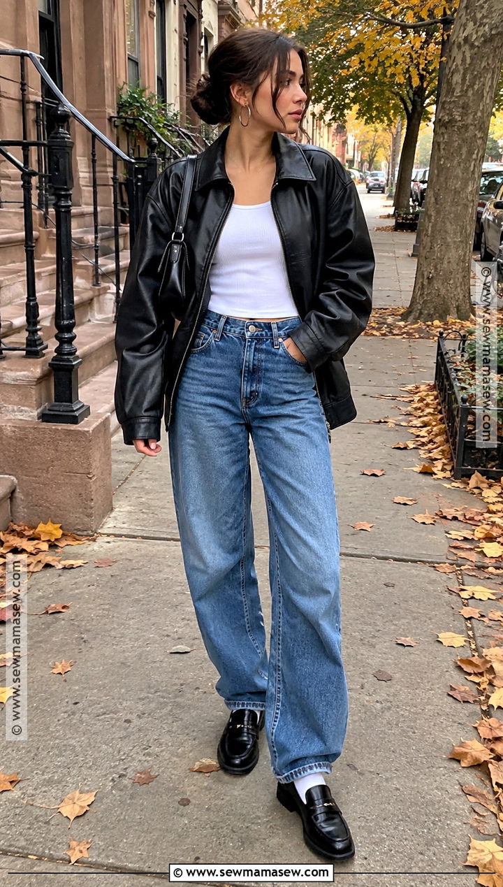Baggy Jeans And Leather Jacket Tomboy Femme Outfit - 20 tomboy femme fall outfits