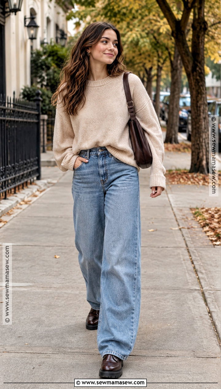 Baggy Jeans And Oversized Sweater Fall Outfit - 20 Fall Outfits Baggy