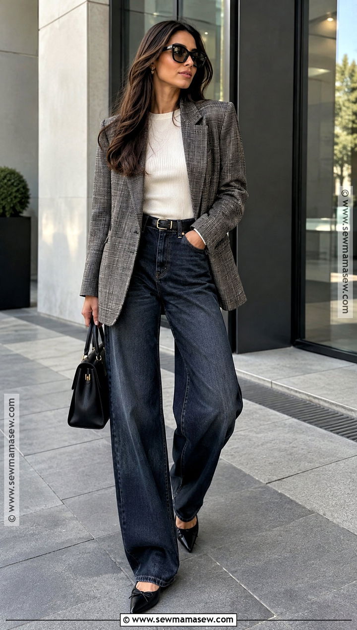 Baggy Jeans With A Blazer And Pointed Flats - 25 baggy jeans outfit fall