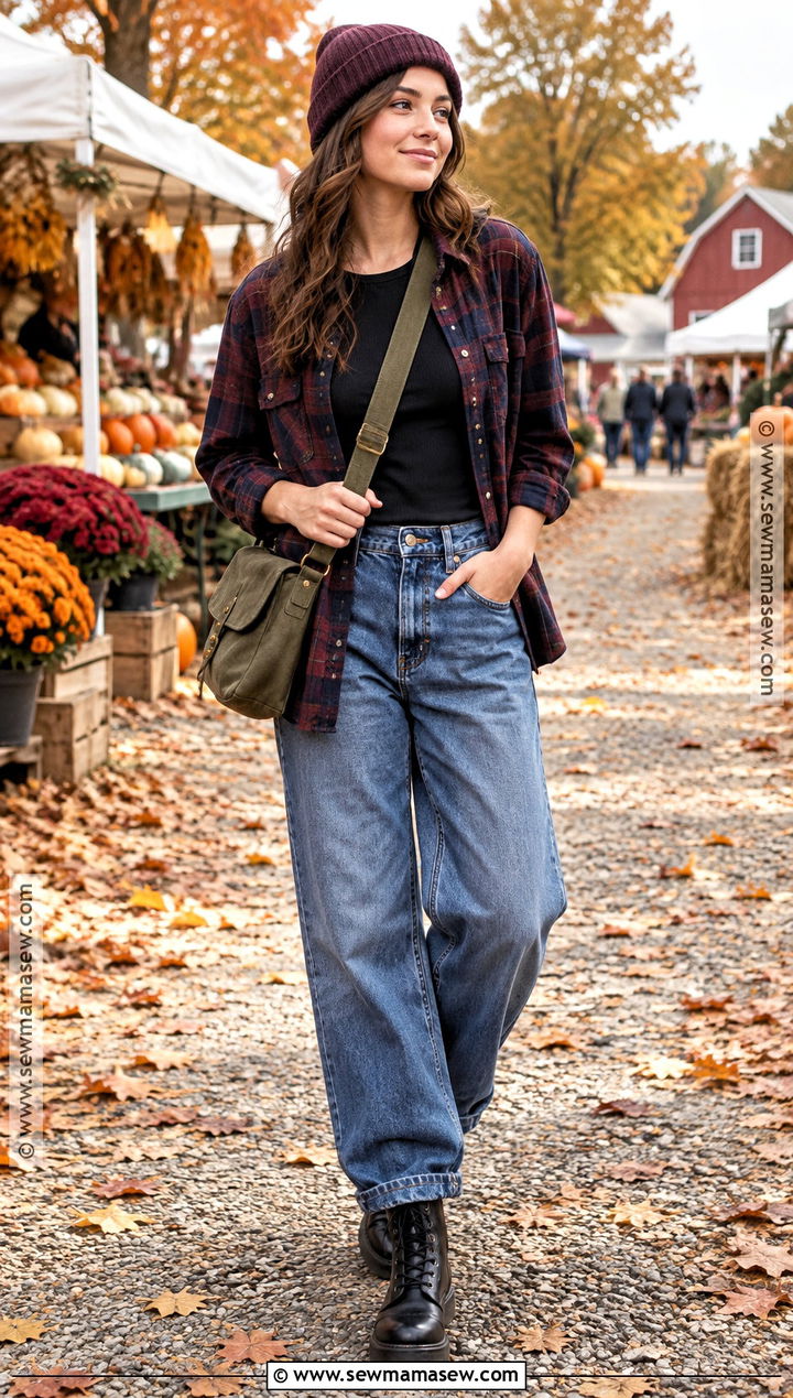 Baggy Jeans With A Flannel Shirt And Combat Boots - 25 fall outfits baggy jeans