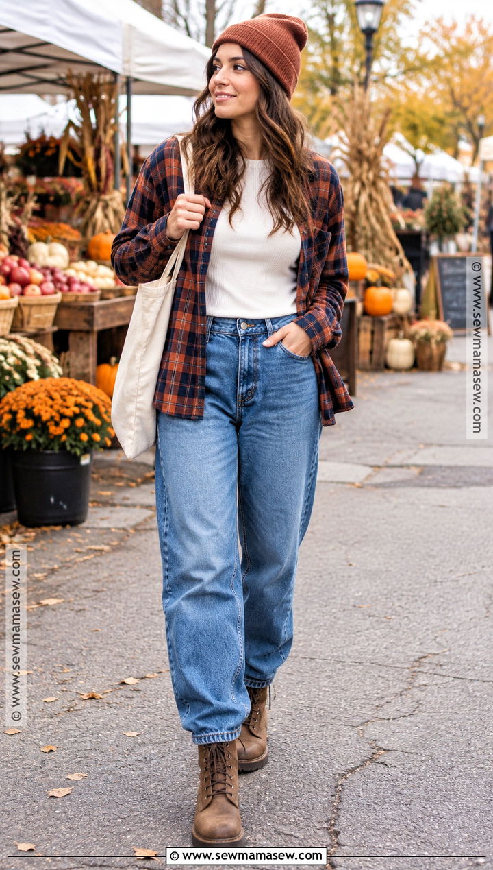 Baggy Jeans With A Flannel Shirt And Work Boots - 25 baggy jeans outfit fall