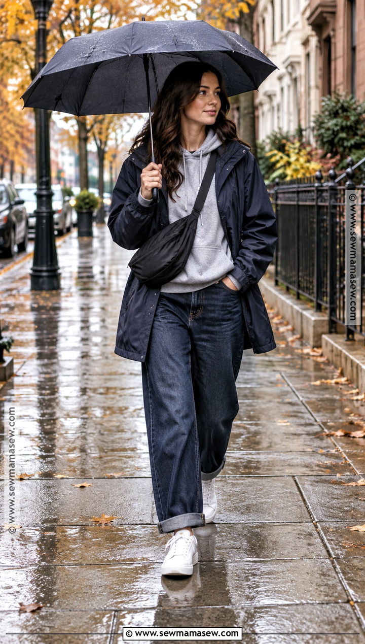 Baggy Jeans With A Raincoat And Waterproof Sneakers - 25 fall outfits baggy jeans