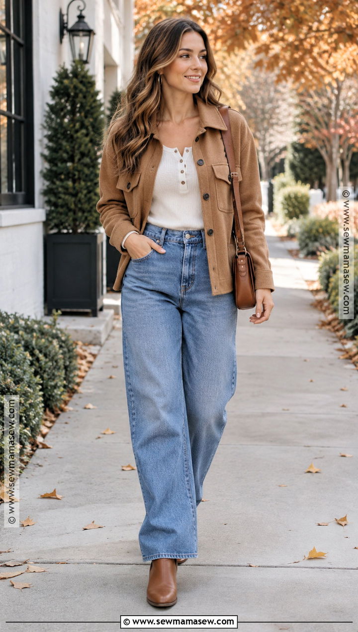 Baggy Jeans With A Shacket And Chelsea Boots - 25 fall outfits baggy jeans