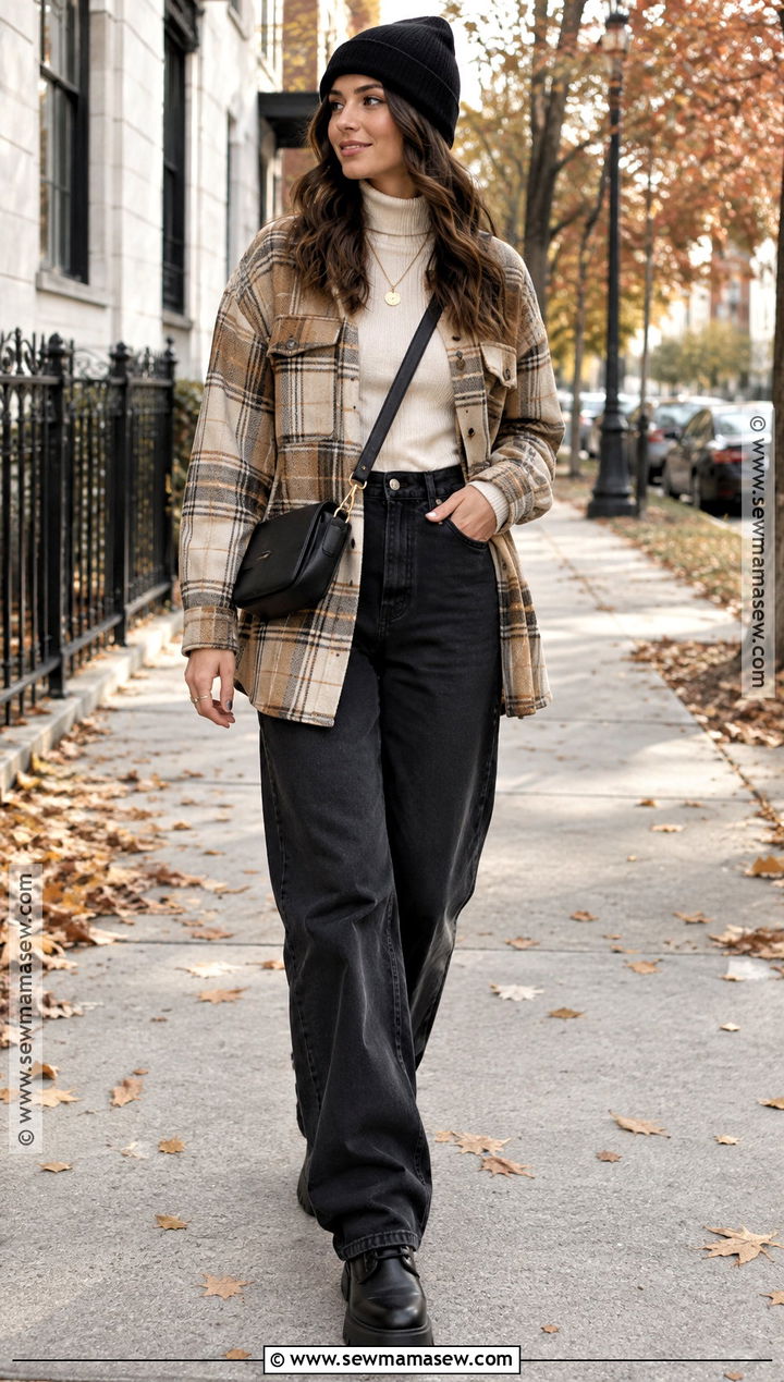Baggy Jeans With A Shacket And Lug Sole Boots - 25 baggy jeans outfit fall