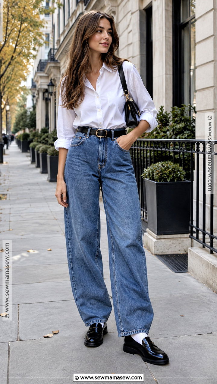 Baggy Jeans With A White Shirt And Loafers - 25 baggy jeans outfit fall