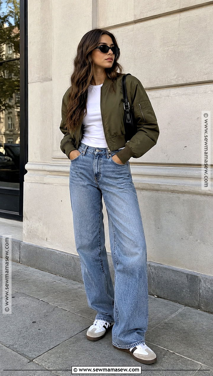 Baggy Jeans With Bomber Jacket And Sneakers - 25 jeans fall outfit