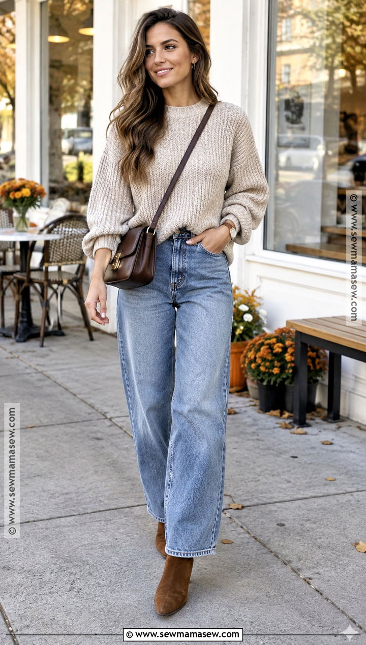 Baggy Jeans With Chunky Knit Sweater - 20 baggy jeans outfit autumn