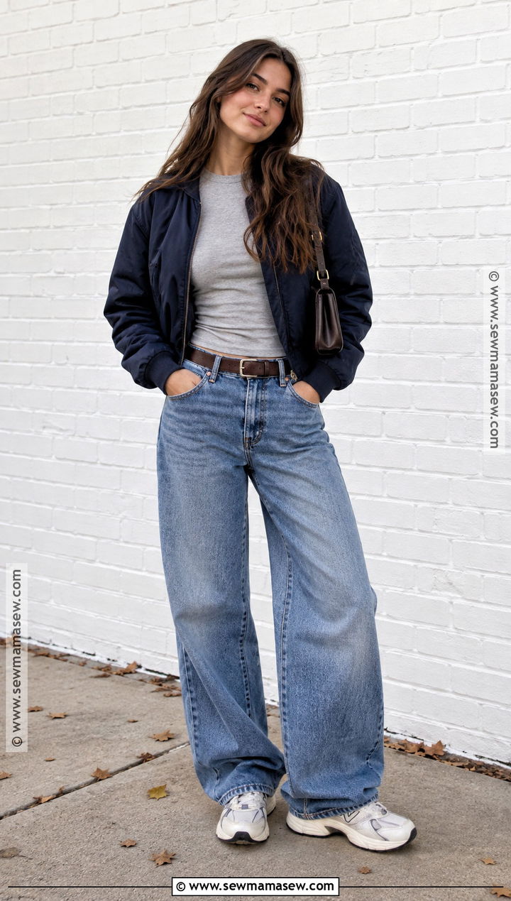 Baggy Jeans With Cropped Jacket And Retro Sneakers - 20 autumn jeans