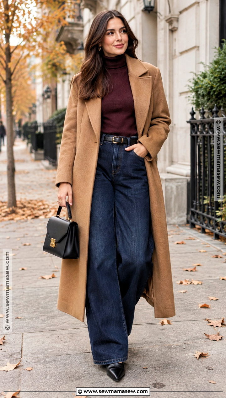 Baggy Jeans With Fitted Turtleneck - 20 baggy jeans outfit autumn