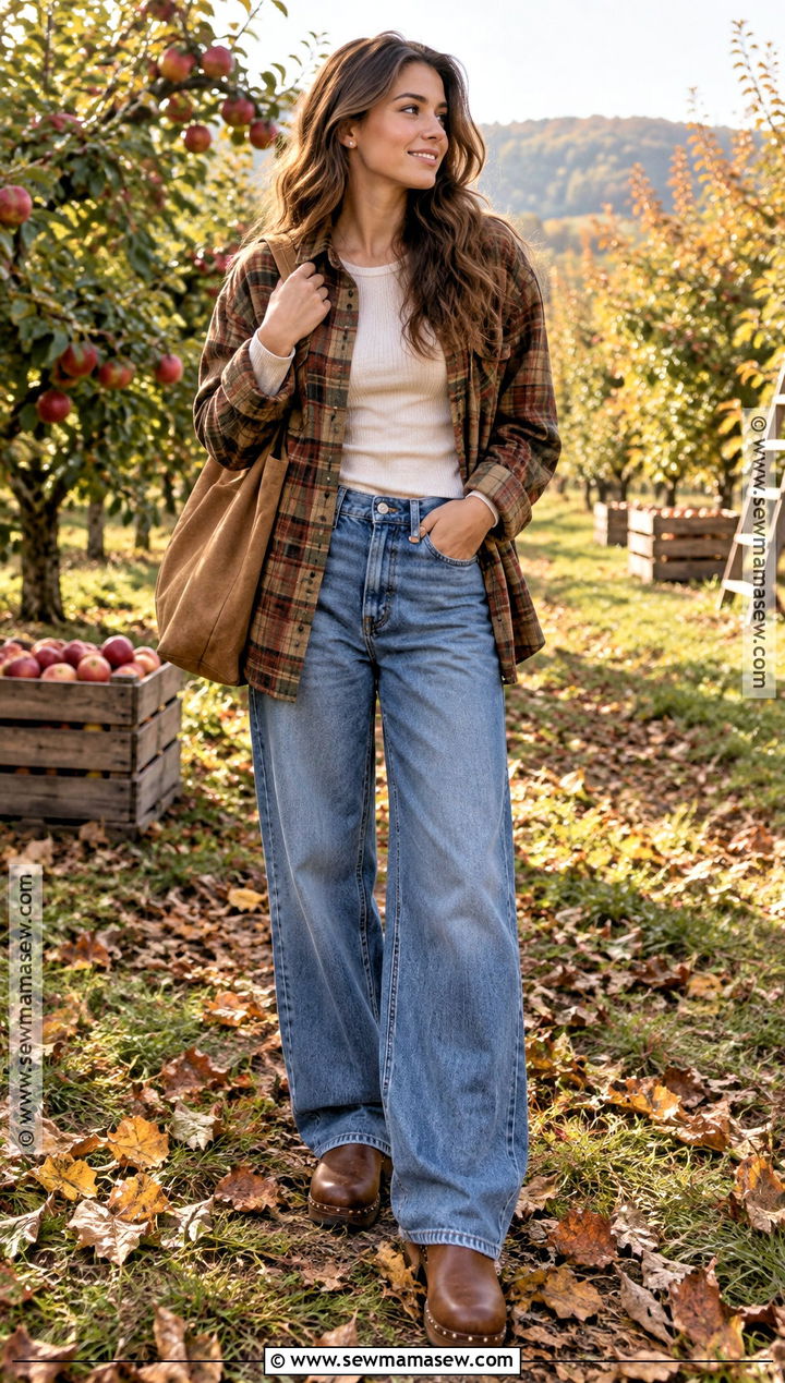 Baggy Jeans With Plaid Overshirt And Clogs - 20 Baggy Jeans Autumn Outfit