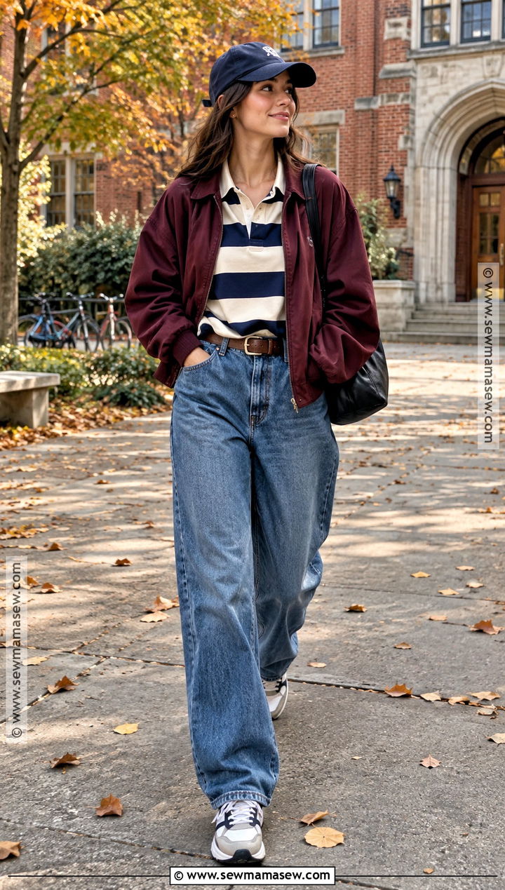 Baggy Jeans With Rugby Shirt - 15 cute fall jeans outfits