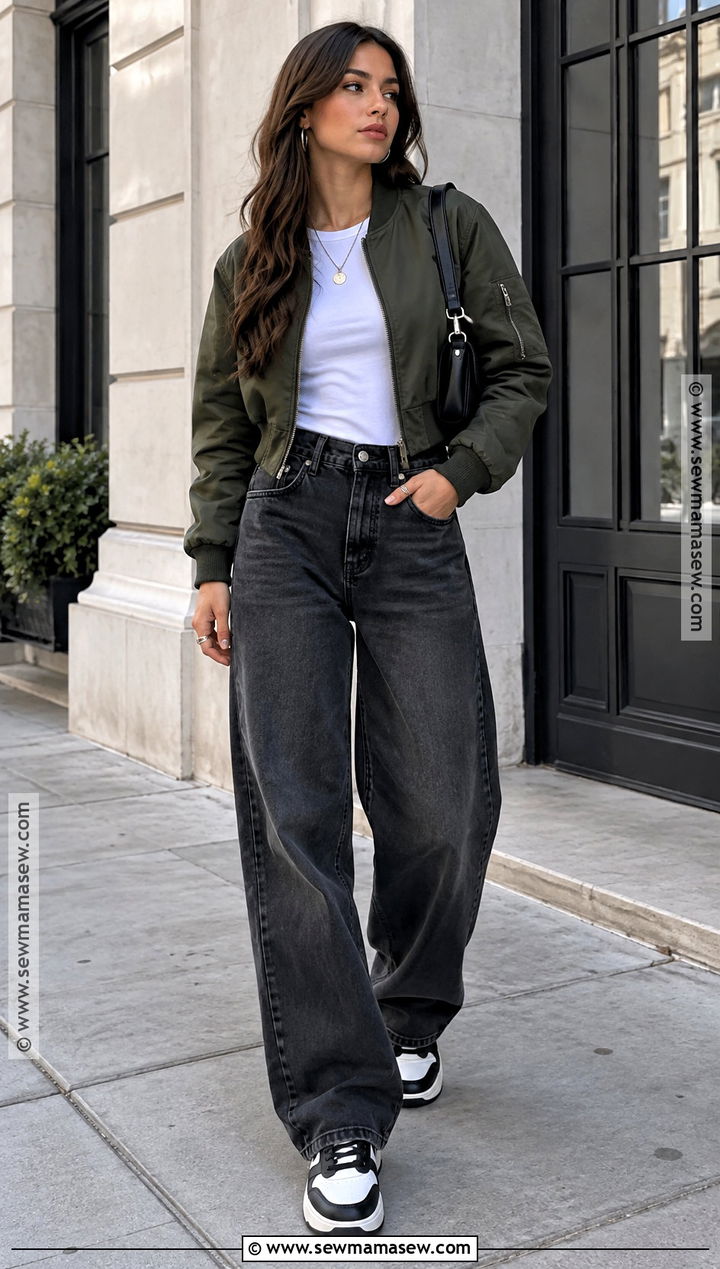Baggy Jeans With a Bomber Jacket - 20 fall baggy jeans outfit