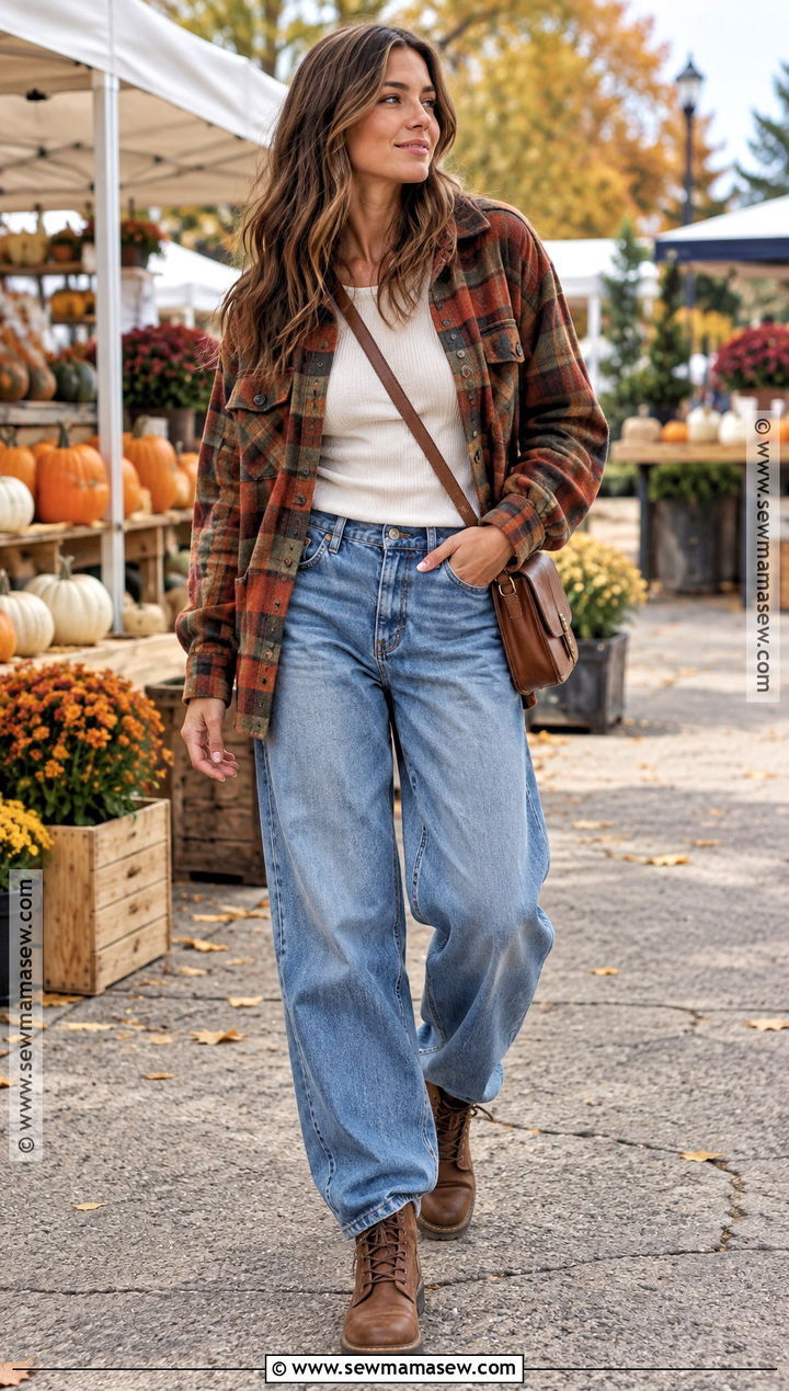 Baggy Jeans With a Plaid Shacket - 20 fall baggy jeans outfit