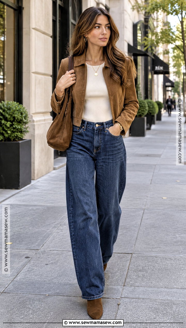 Baggy Jeans With a Suede Jacket - 20 fall baggy jeans outfit