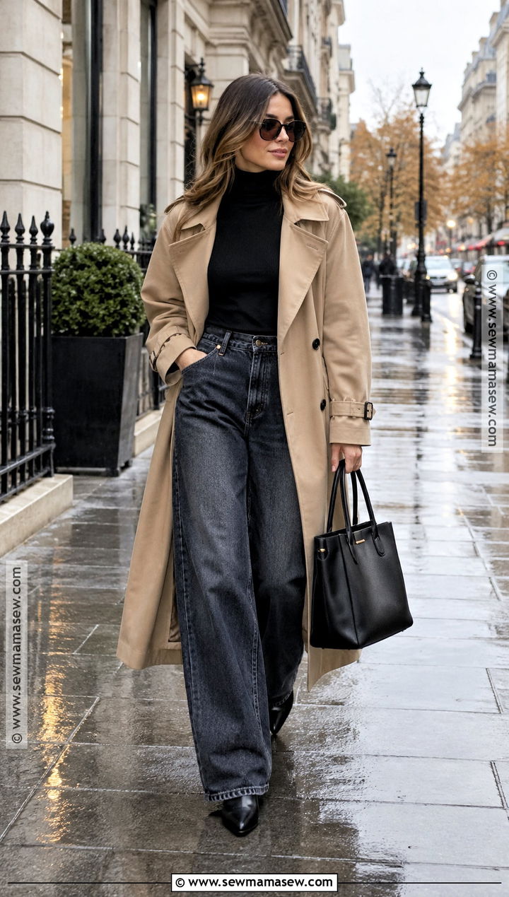 Baggy Jeans With a Trench Coat - 20 fall baggy jeans outfit