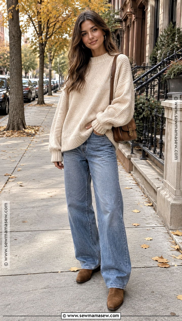 Baggy Jeans and Oversized Sweater Outfit - 20 Baggy Autumn Outfit Ideas