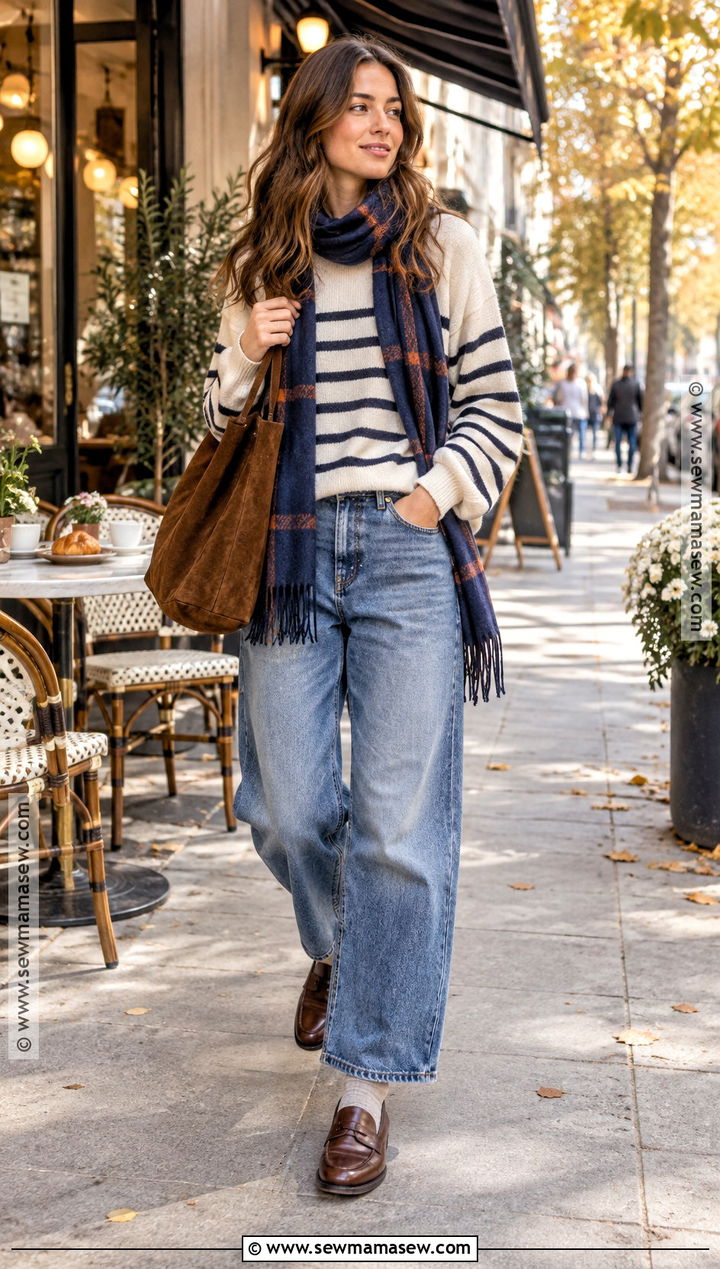 Baggy Jeans and Striped Sweater Outfit - 20 Baggy Autumn Outfit Ideas