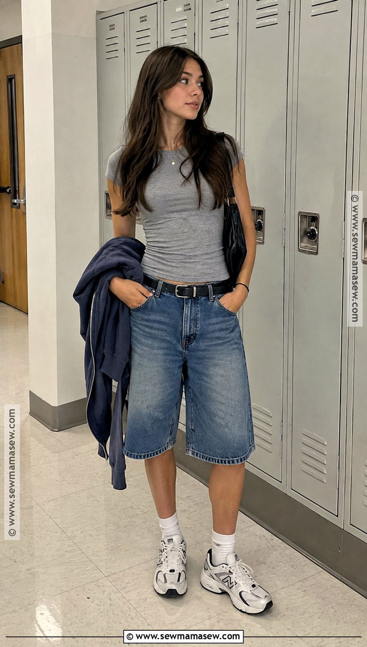 Baggy Jorts With Baby Tee - 20 back to school outfits jorts