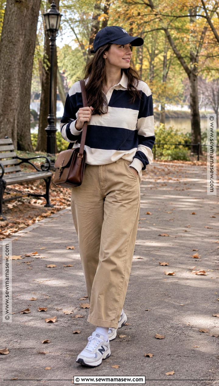 Baggy Khaki Pants And Rugby Shirt Fall Outfit - 20 Fall Outfits Baggy