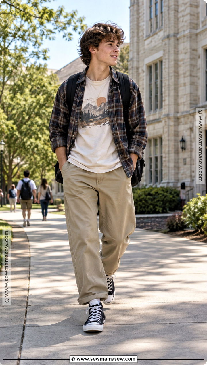 Baggy Khakis With Graphic T Shirt And Converse - 15 back to school outfits khakis