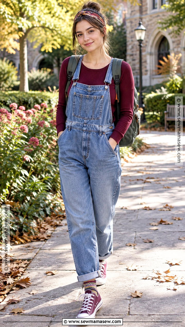 Baggy Overalls And Long Sleeve T Shirt Outfit - 15 baggy back to school outfits