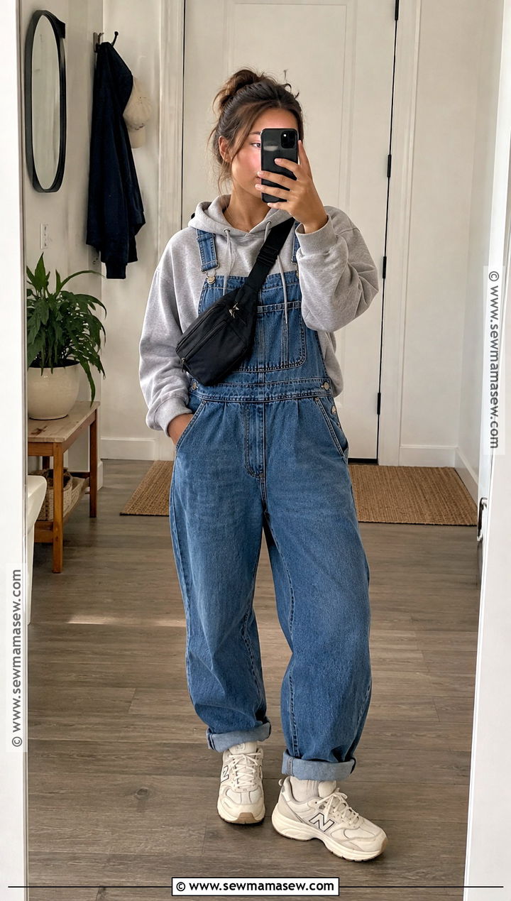 Baggy Overalls With Hoodie and Retro Sneakers - 20 styling overalls fall