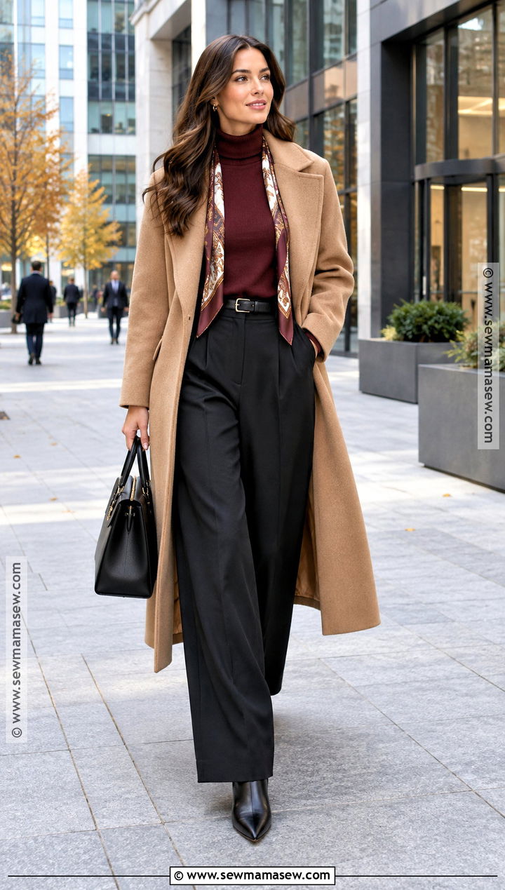 Baggy Trousers and Long Wool Coat Outfit - 20 Baggy Autumn Outfit Ideas