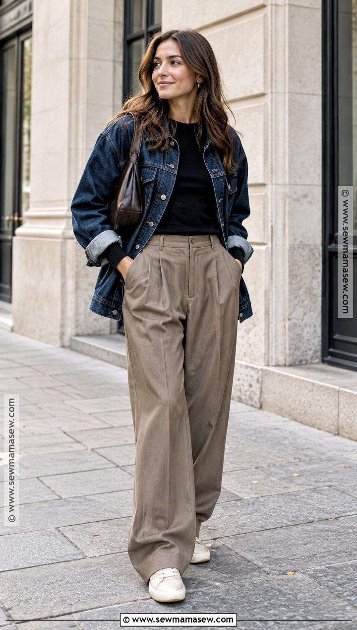 Baggy Trousers and Oversized Denim Jacket Outfit - 20 Baggy Autumn Outfit Ideas