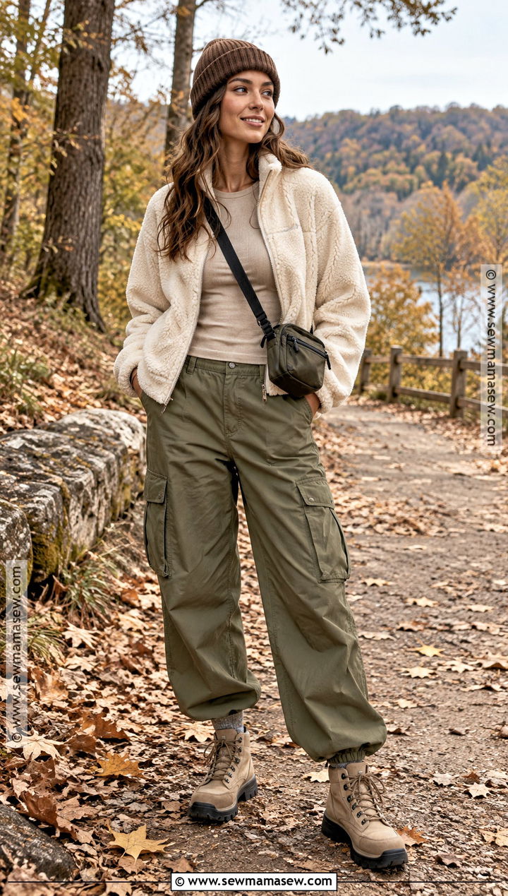 Baggy Utility Pants And Fleece Jacket Fall Outfit - 20 Fall Outfits Baggy