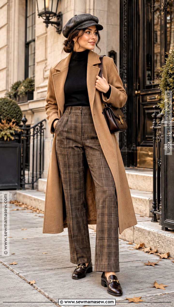 Baker Boy Cap With Turtleneck And Plaid Trousers - 15 Fall Fashion Hat Ideas