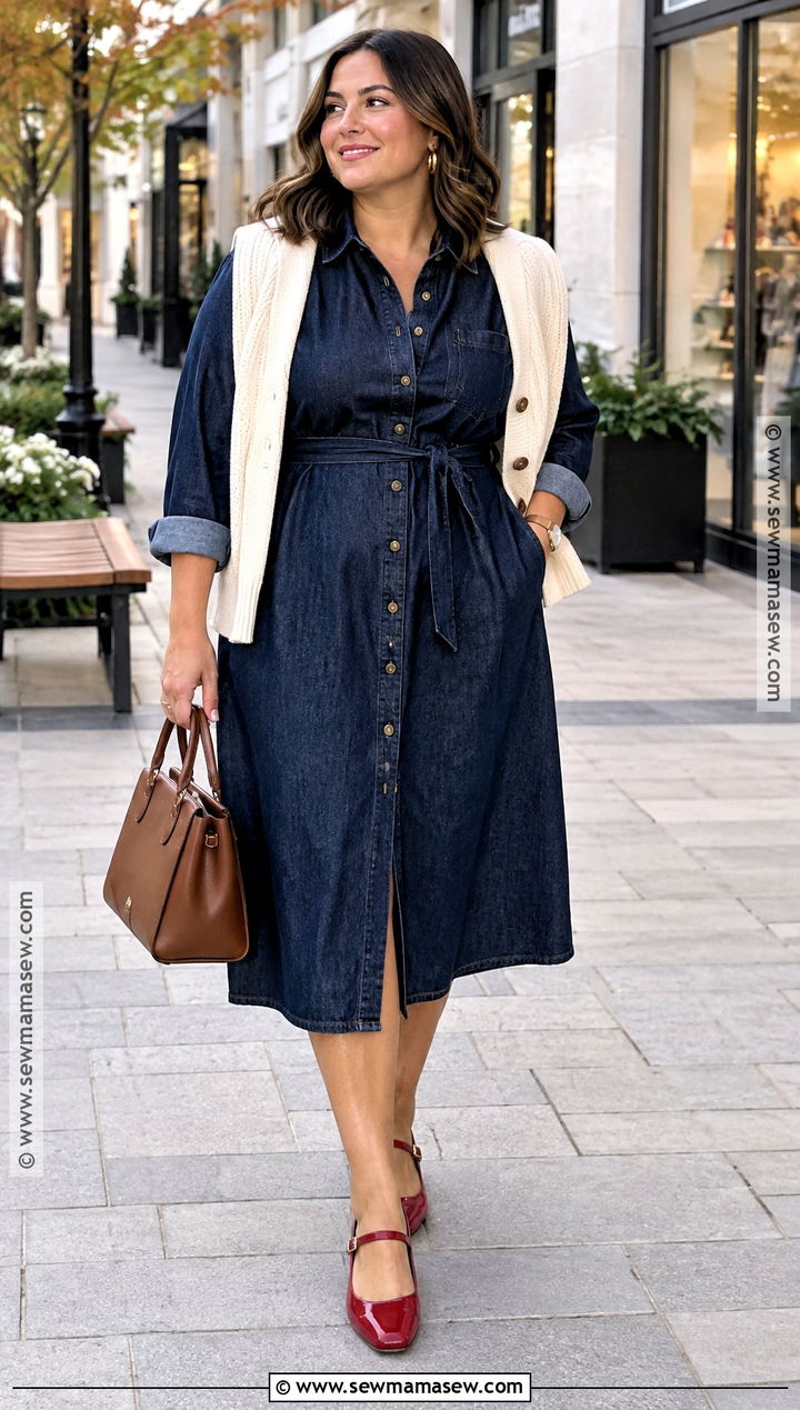 Ballet Flats With Denim Dress And Cardigan - 15 ballet flats fall ideas 2026