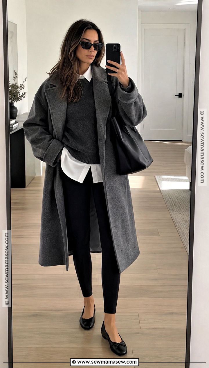 Ballet Flats With Leggings And An Oversized Shirt - 15 fall ballet flats ideas