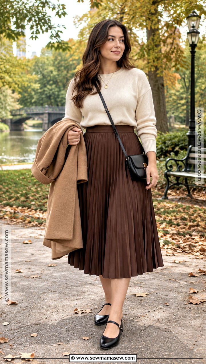 Ballet Flats With Midi Skirt And Crewneck Sweater - 15 ballet flats fall ideas 2026