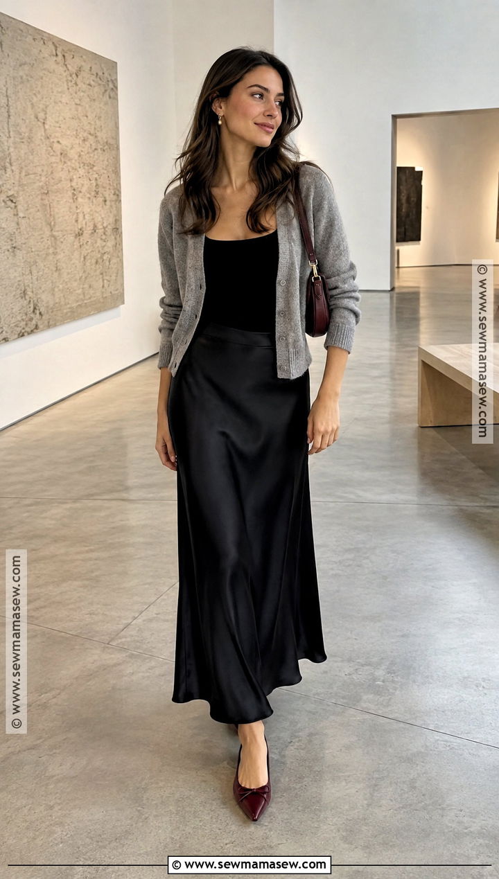 Ballet Flats With a Satin Maxi Skirt - 15 shoes to wear with maxi skirt in fall