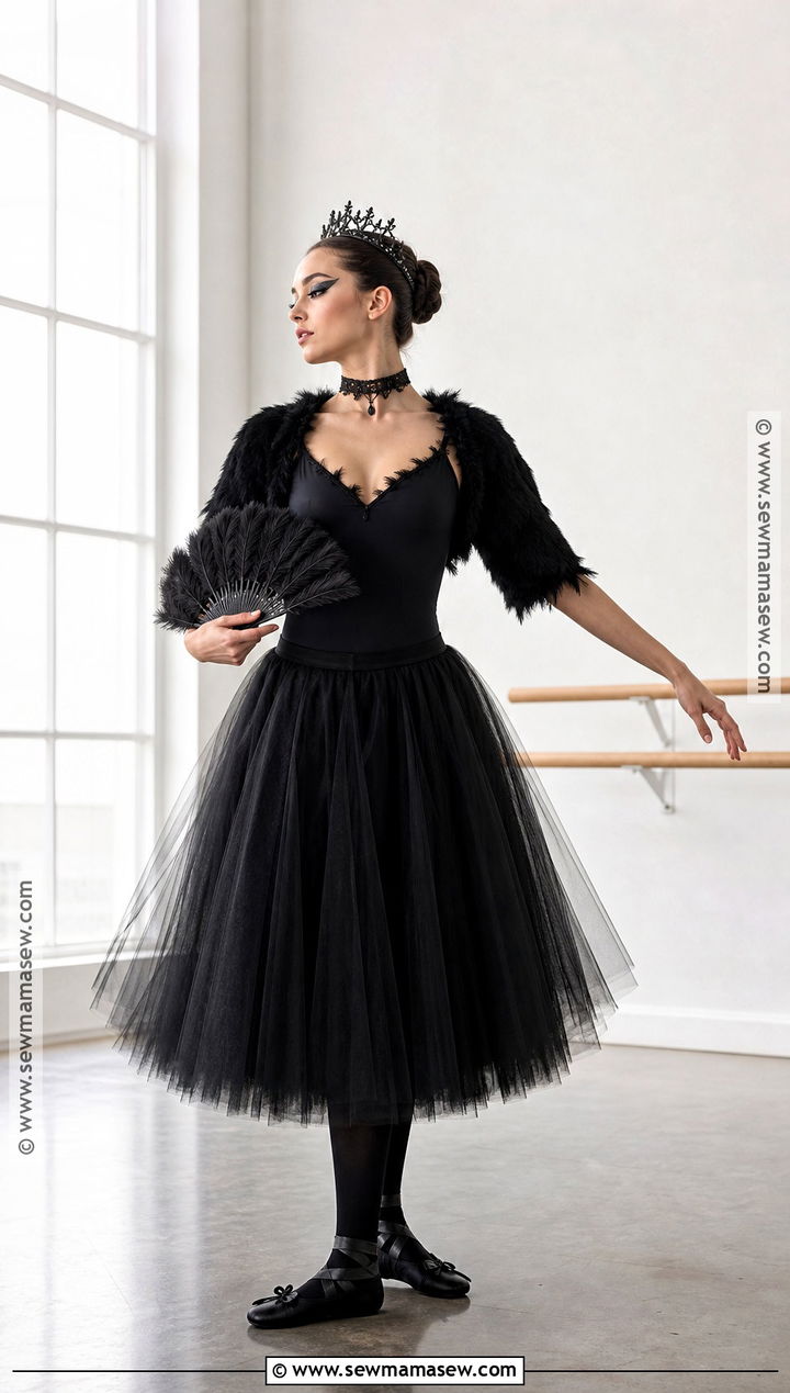 Balletcore Black Swan Costume With Tulle Skirt - 40 aesthetic halloween costumes