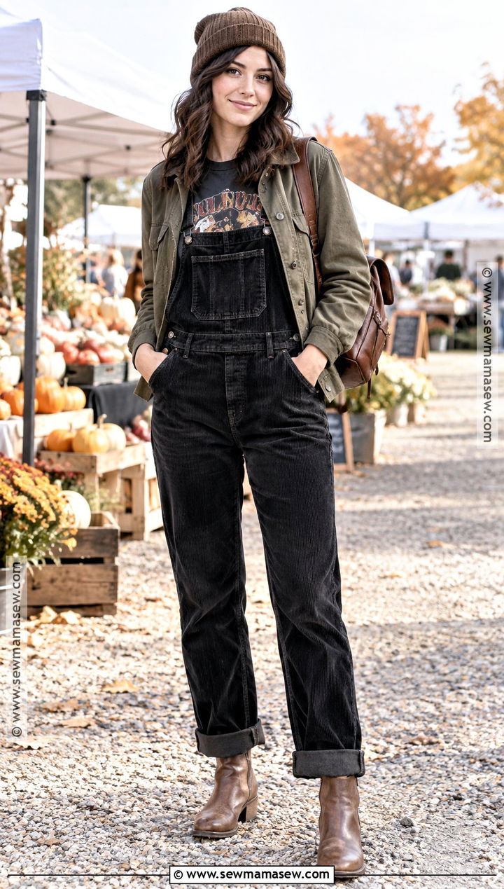 Band Shirt With Overalls And Ankle Boots - 15 Band Shirt Outfits Fall