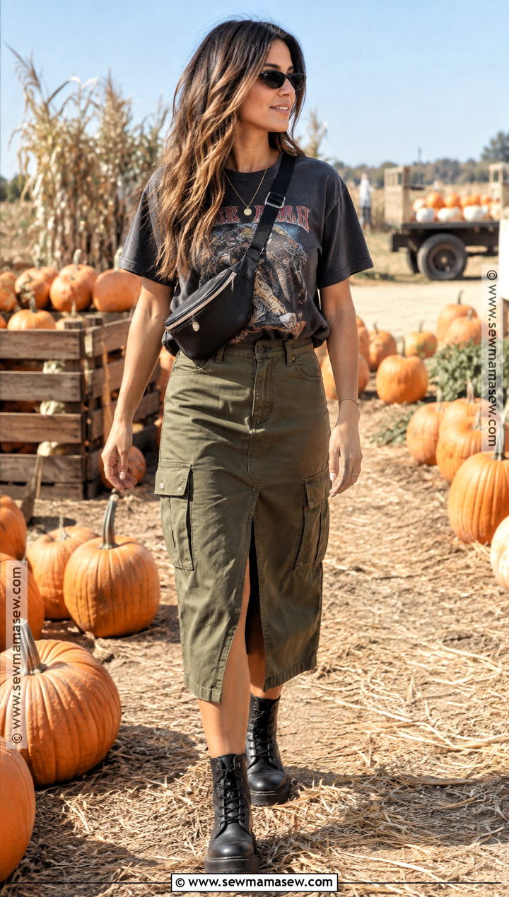 Band Tee And Cargo Skirt Pumpkin Patch Outfit - 20 Pumpkin Patch Warm Weather Outfit Ideas