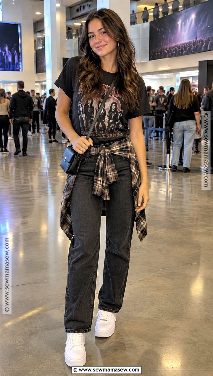 Band Tee And Straight Leg Jeans Indoor Concert Outfit - 15 Indoor Concert Outfit Fall Ideas