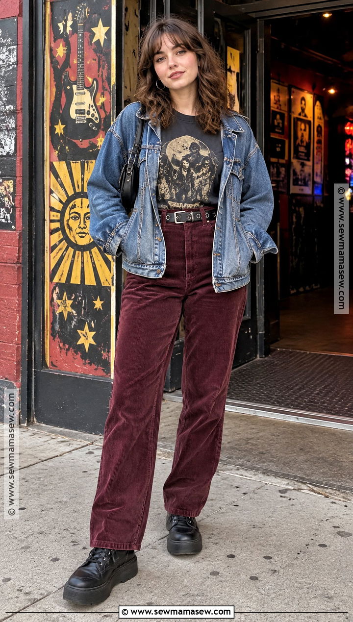 Band Tee and Corduroy Pants Indie Fall Outfit - 20 indie fall outfits