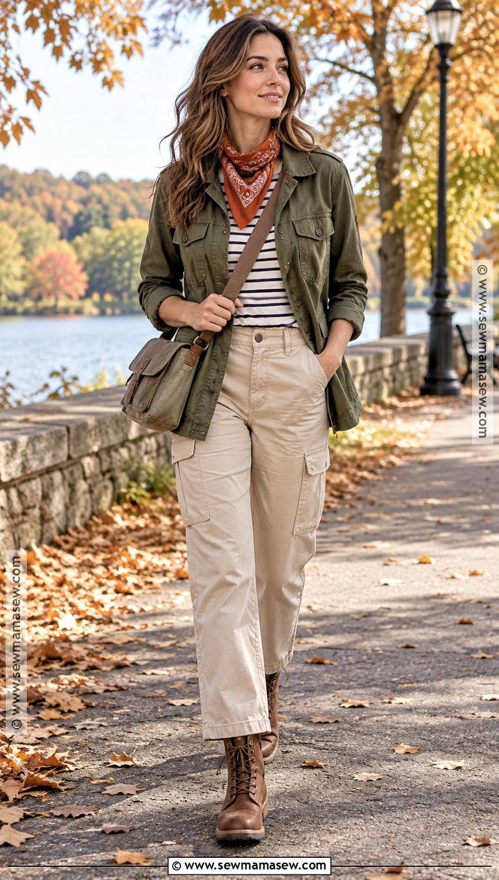 Bandana Autumn Scarf With Utility Jacket And Cargo Pants - 15 Autumn Scarf Fashion Accessory Ideas