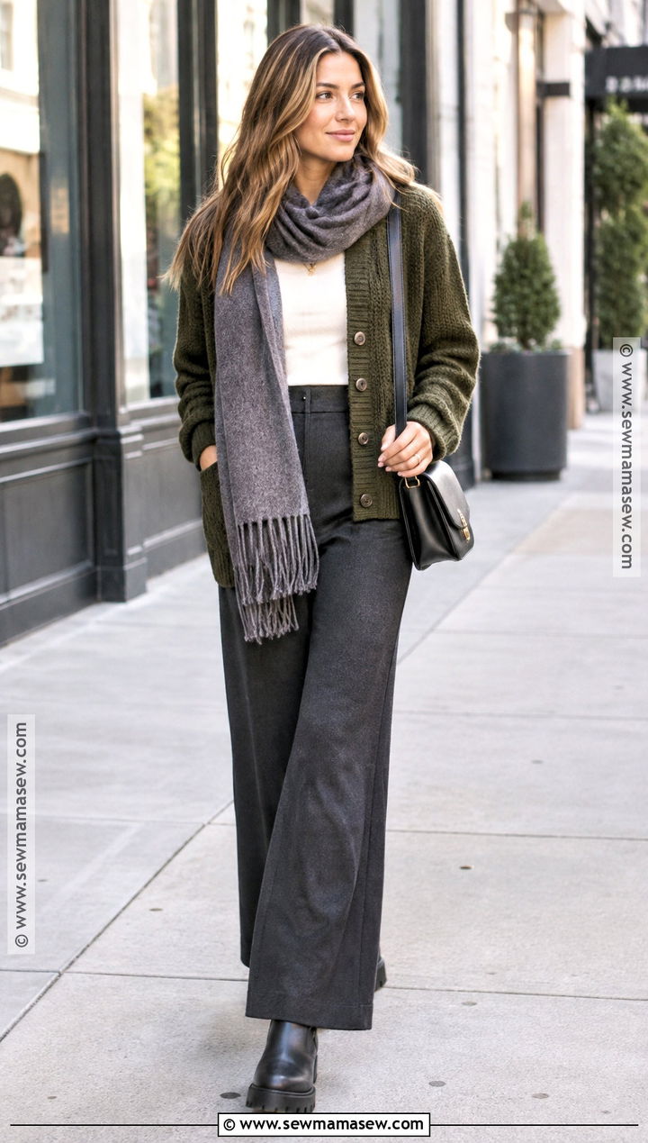 Banff Fall Outfit With Cardigan And Wide Leg Pants - 20 banff outfit fall ideas
