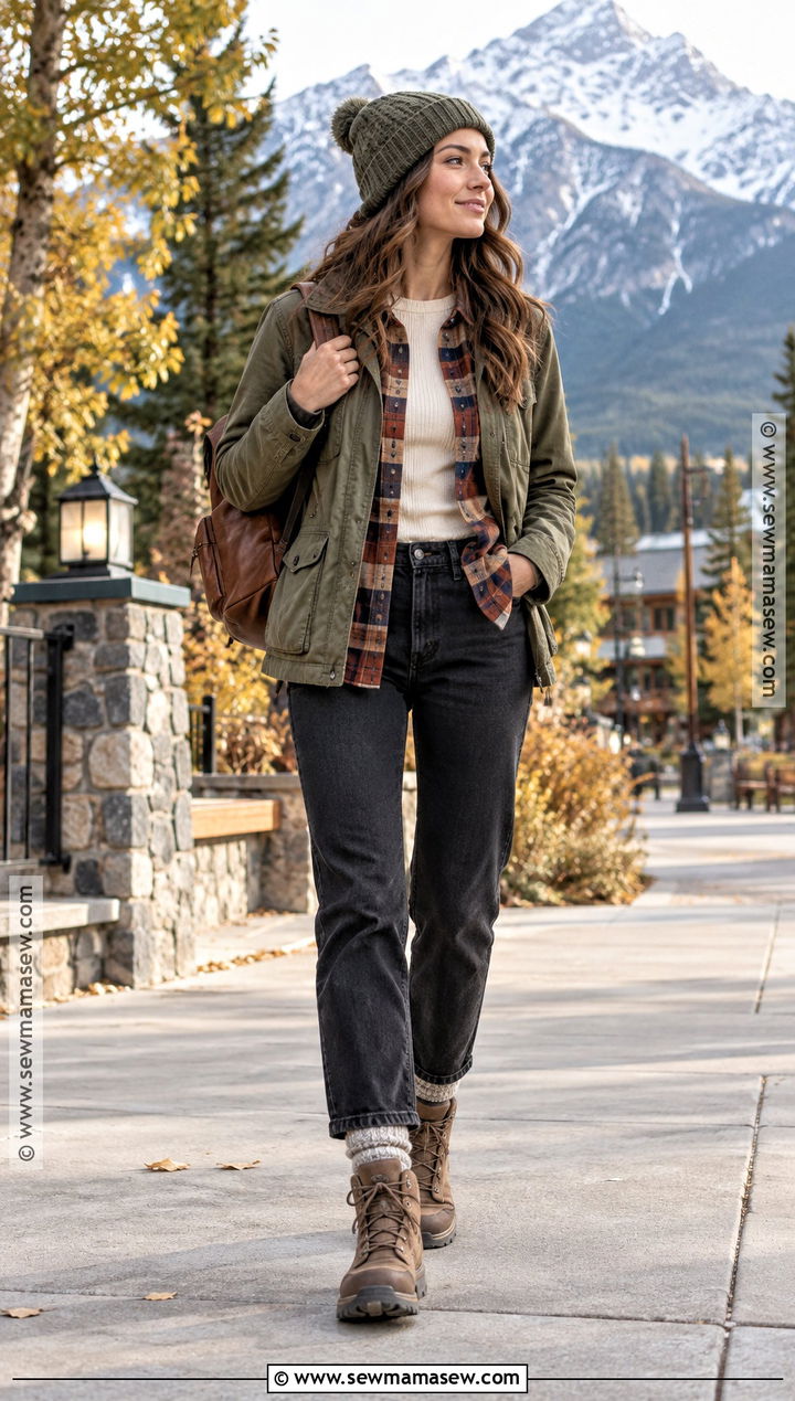 Banff Fall Outfit With Flannel Shirt And Black Jeans - 20 banff outfit fall ideas