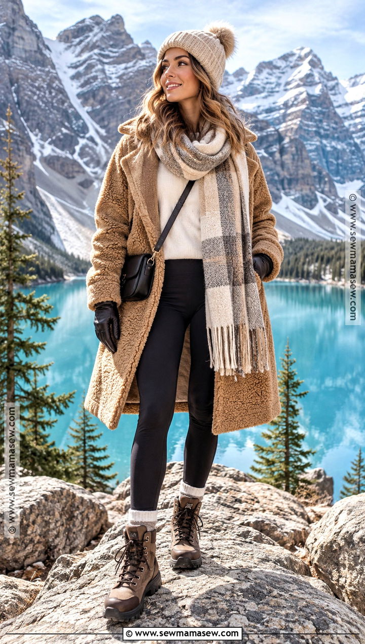 Banff Fall Outfit With Teddy Coat And Thermal Leggings - 20 banff outfit fall ideas