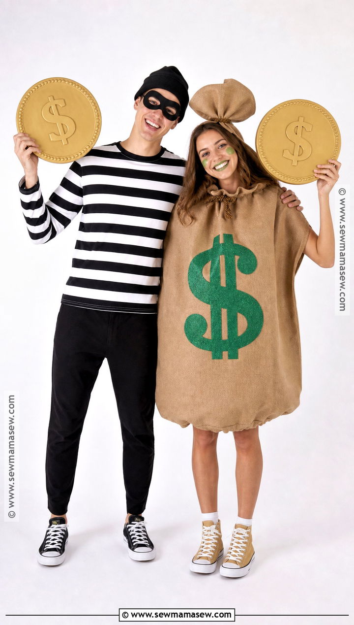 Bank Robber And Money Bag Couple Outfit - 30 Couples Halloween Outfits