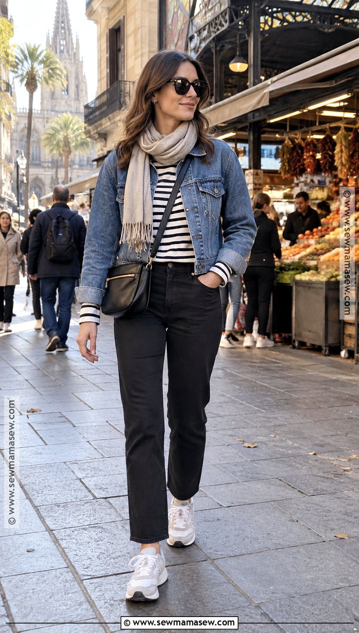 Barcelona Denim Jacket And Black Pants Outfit - 20 Barcelona In November Outfits