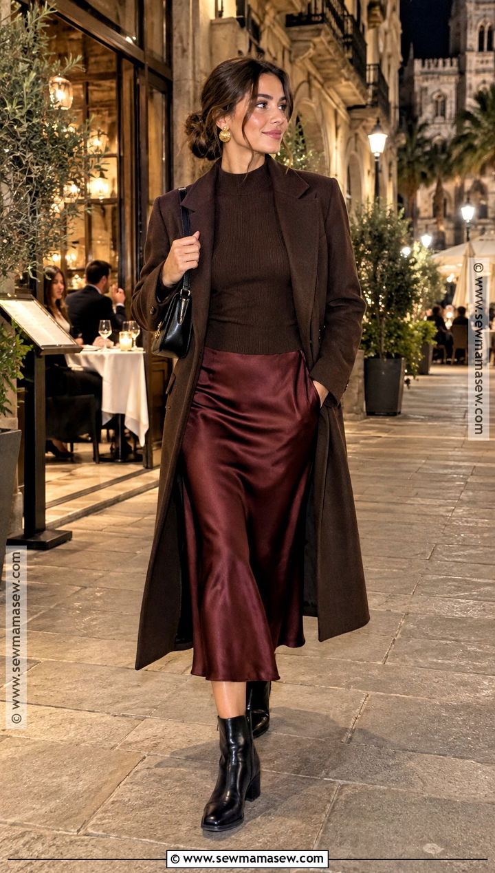 Barcelona Evening Sweater And Satin Skirt Outfit - 20 Barcelona In November Outfits
