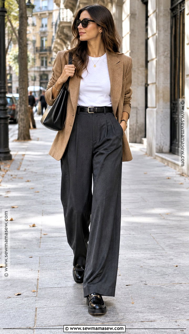 Barcelona Fall Blazer And Wide Leg Trousers Outfit - 20 barcelona fall outfits
