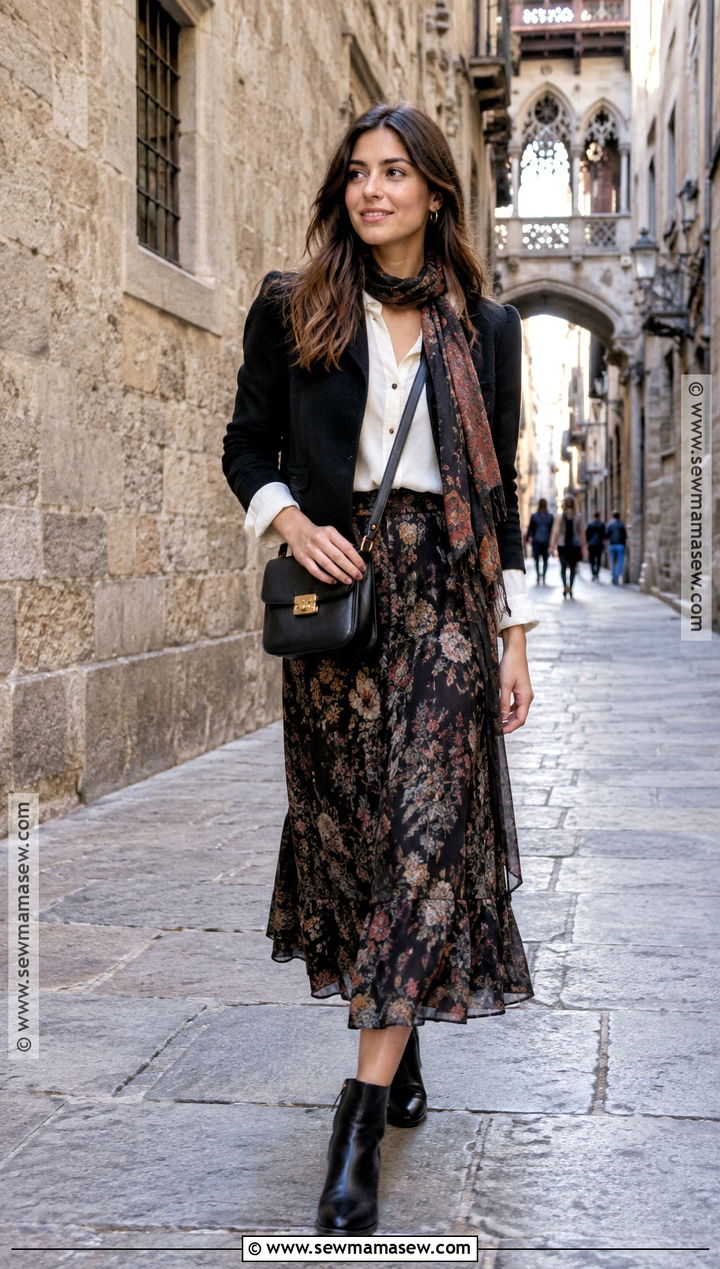 Barcelona Fall Gothic Quarter Midi Skirt Outfit - 25 barcelona outfits fall