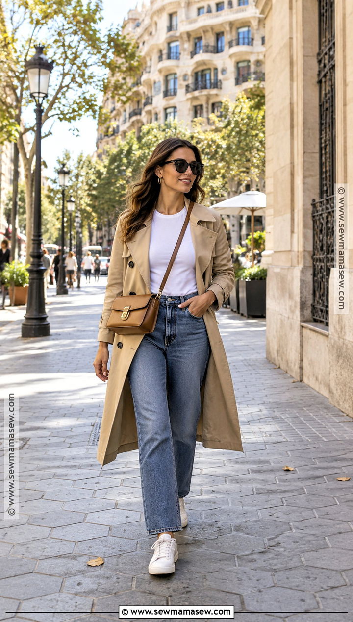 Barcelona Fall Outfit With Trench Coat And Jeans - 25 spain fall outfits