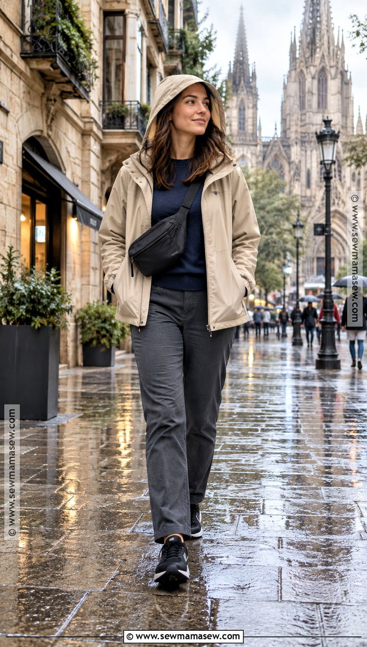 Barcelona Fall Rain Jacket And Travel Pants Outfit - 20 barcelona fall outfits